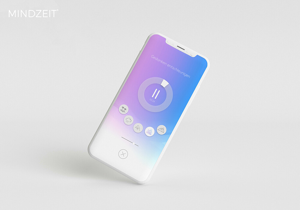 MINDZEIT App Übungs-Bildschirm – Gedanken entschleunigen, Stress reduzieren und innere Ruhe finden